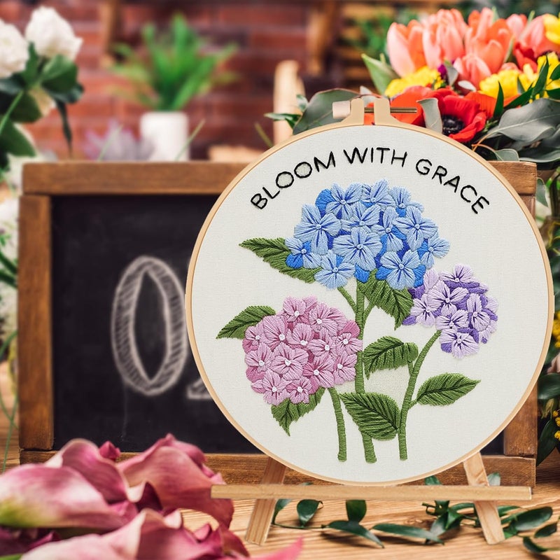 Nuberlic Hydrangea Embroidery Kits for Beginner Adults Cross Stitch Kit with Stamped Pattern Include Cloth Hoops Threads Needles - Image 4